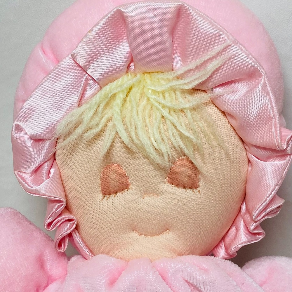 Eden Sleeping Pink Plush Baby Doll Blonde Hair Security Lovey Satin Trim Vintage - Picture 3 of 4